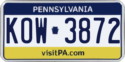 PA license plate KOW3872