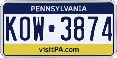 PA license plate KOW3874