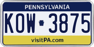 PA license plate KOW3875