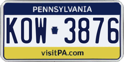 PA license plate KOW3876