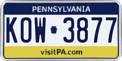 PA license plate KOW3877