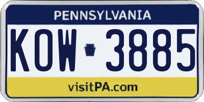 PA license plate KOW3885