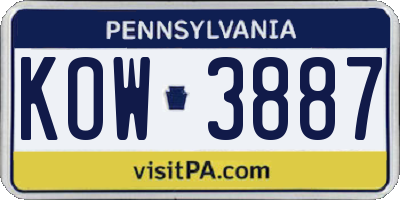 PA license plate KOW3887