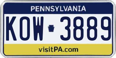 PA license plate KOW3889