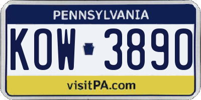 PA license plate KOW3890