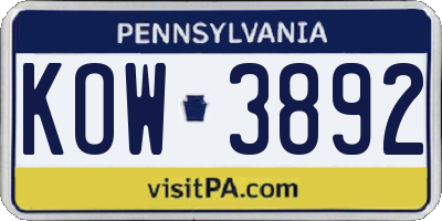 PA license plate KOW3892