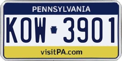 PA license plate KOW3901