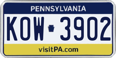 PA license plate KOW3902