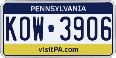 PA license plate KOW3906