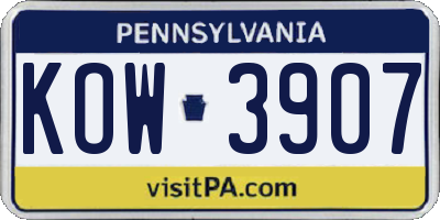 PA license plate KOW3907