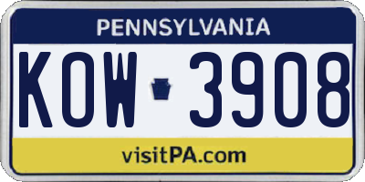 PA license plate KOW3908