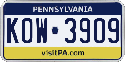 PA license plate KOW3909