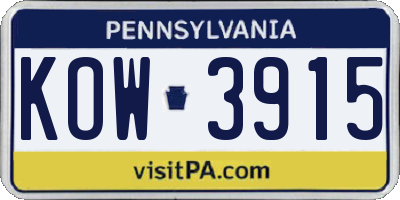 PA license plate KOW3915