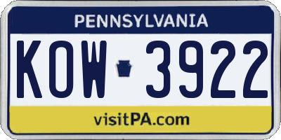 PA license plate KOW3922