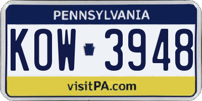 PA license plate KOW3948