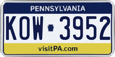 PA license plate KOW3952
