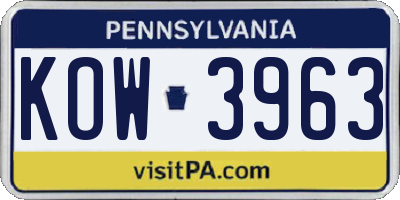 PA license plate KOW3963