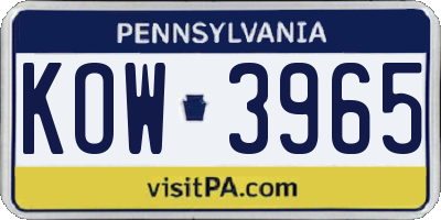PA license plate KOW3965