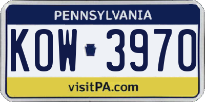 PA license plate KOW3970