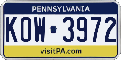 PA license plate KOW3972