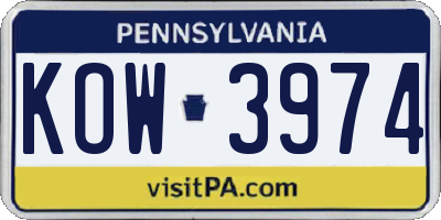 PA license plate KOW3974
