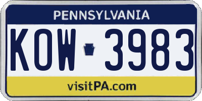 PA license plate KOW3983