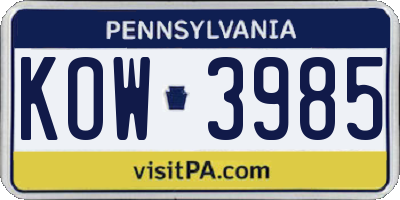 PA license plate KOW3985