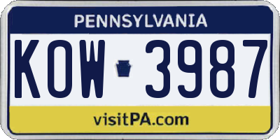 PA license plate KOW3987
