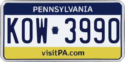 PA license plate KOW3990