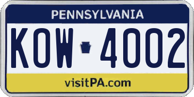 PA license plate KOW4002