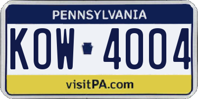 PA license plate KOW4004