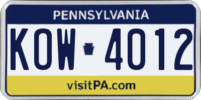 PA license plate KOW4012