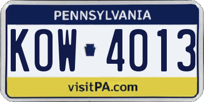 PA license plate KOW4013