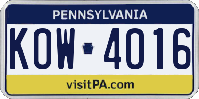 PA license plate KOW4016