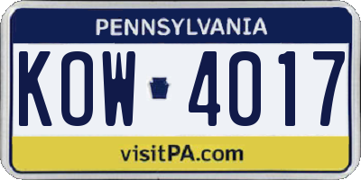 PA license plate KOW4017