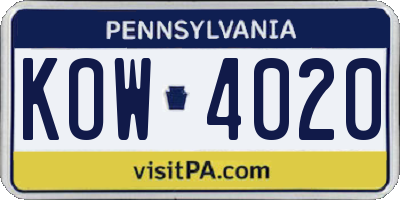 PA license plate KOW4020