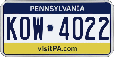 PA license plate KOW4022