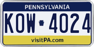 PA license plate KOW4024