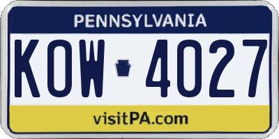 PA license plate KOW4027
