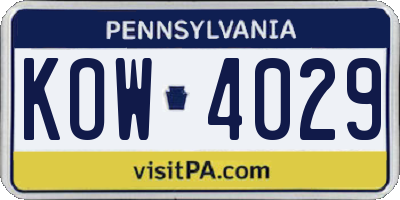 PA license plate KOW4029