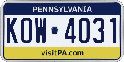 PA license plate KOW4031