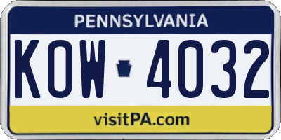 PA license plate KOW4032
