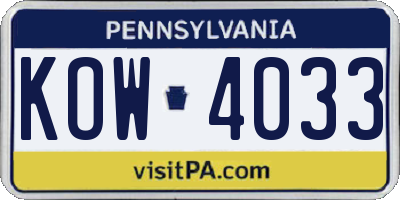 PA license plate KOW4033