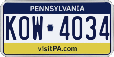 PA license plate KOW4034