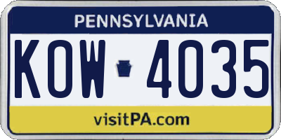 PA license plate KOW4035