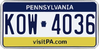 PA license plate KOW4036
