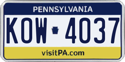 PA license plate KOW4037