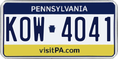 PA license plate KOW4041