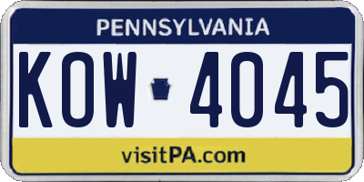 PA license plate KOW4045