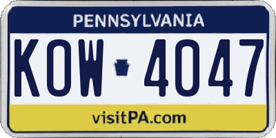 PA license plate KOW4047